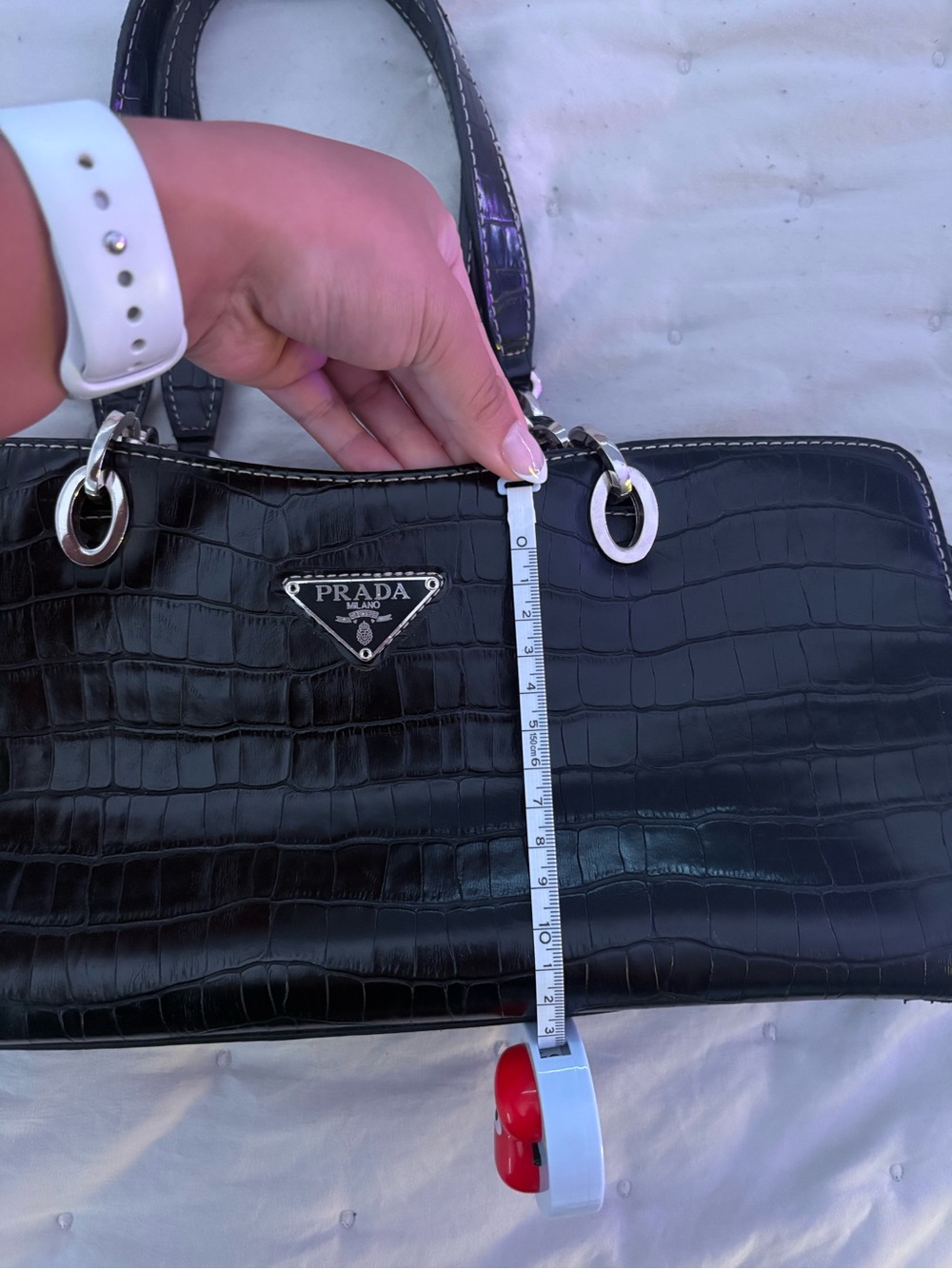 Prada Black Croc-Embossed Leather Shoulder Bag - Picture 7 of 8